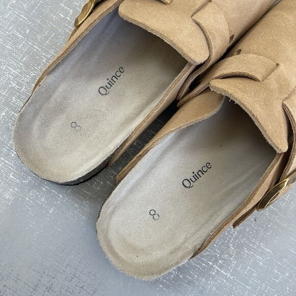Quince Suede Leather Clogs Mules Size 8 Beige Water Repellent Comfort Shoes - Picture 10 of 13